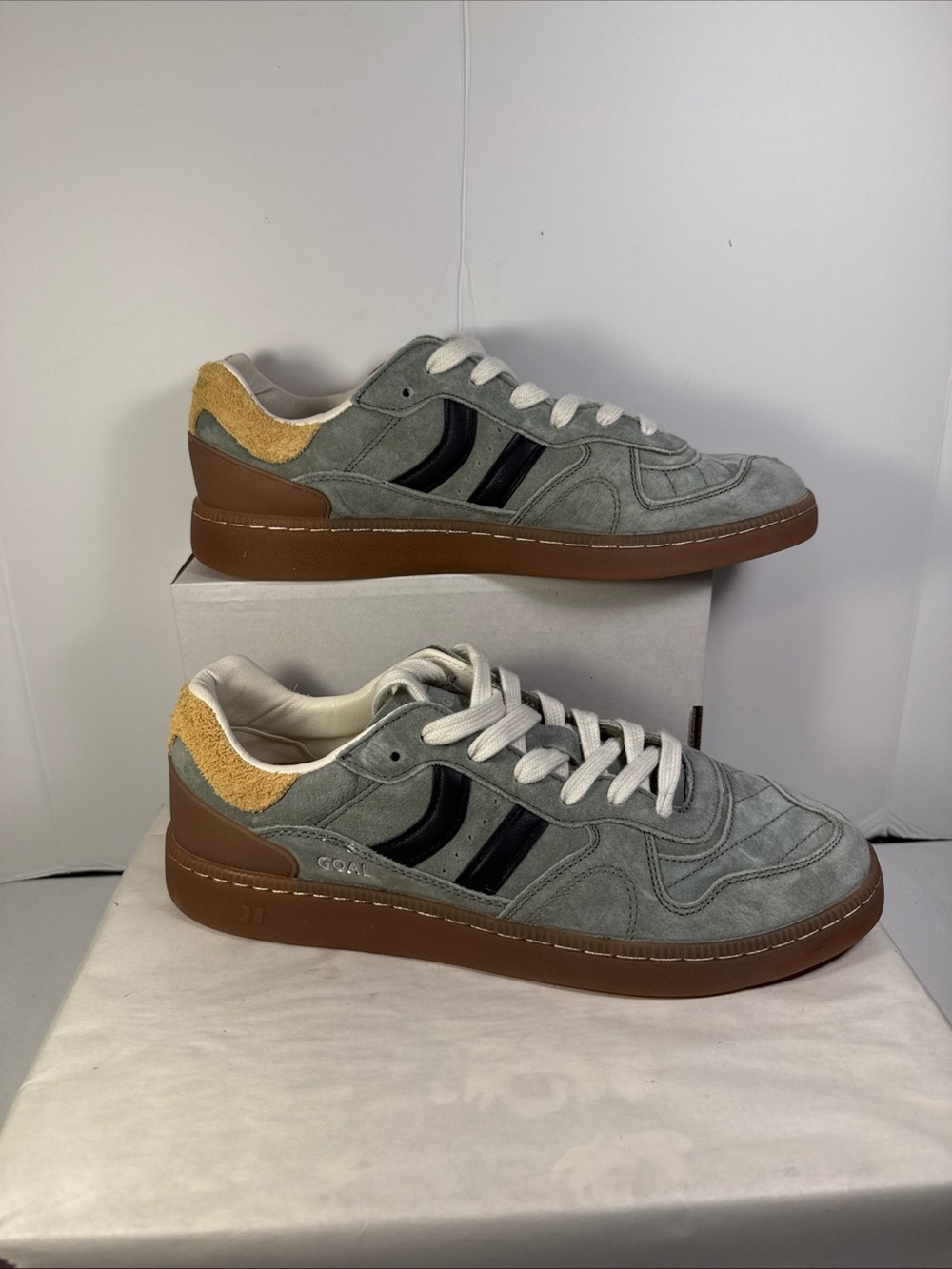 Coolway Men's Grey Suede Sneakers with Black Stripes and Brown Sole